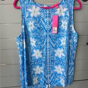 Lilly Pulitzer Blue Floral Sleeveless Blouse
